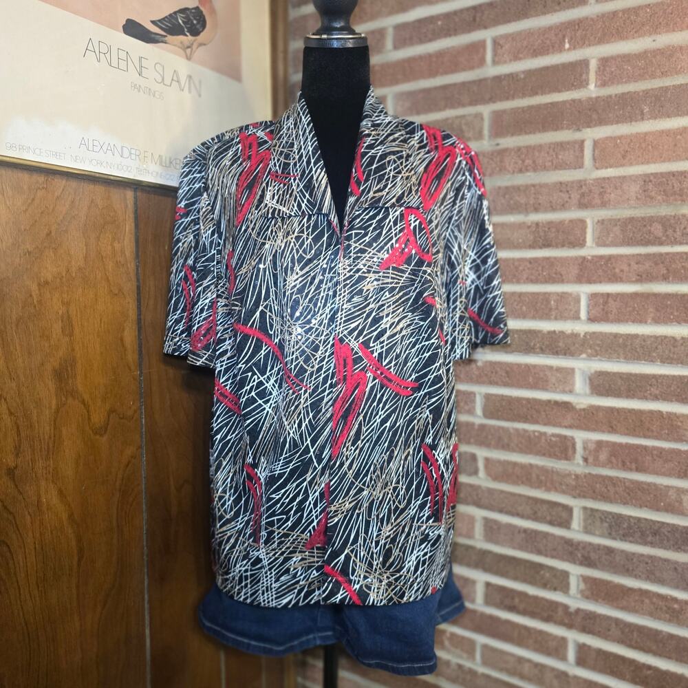 Lady Dorby Plus Size 16W Abstract Line Art Button Up Short Sleeve Jacket